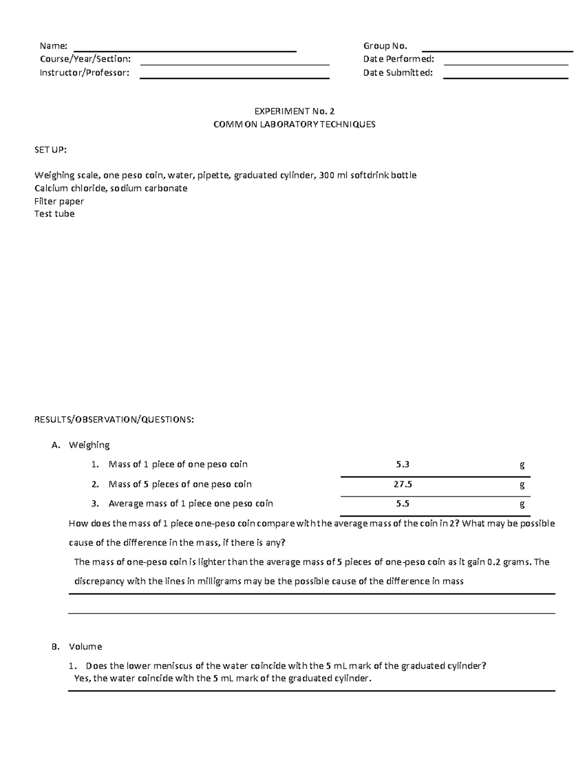Experiment No - Name: Group No. Course/Year/Section: Date Performed ...