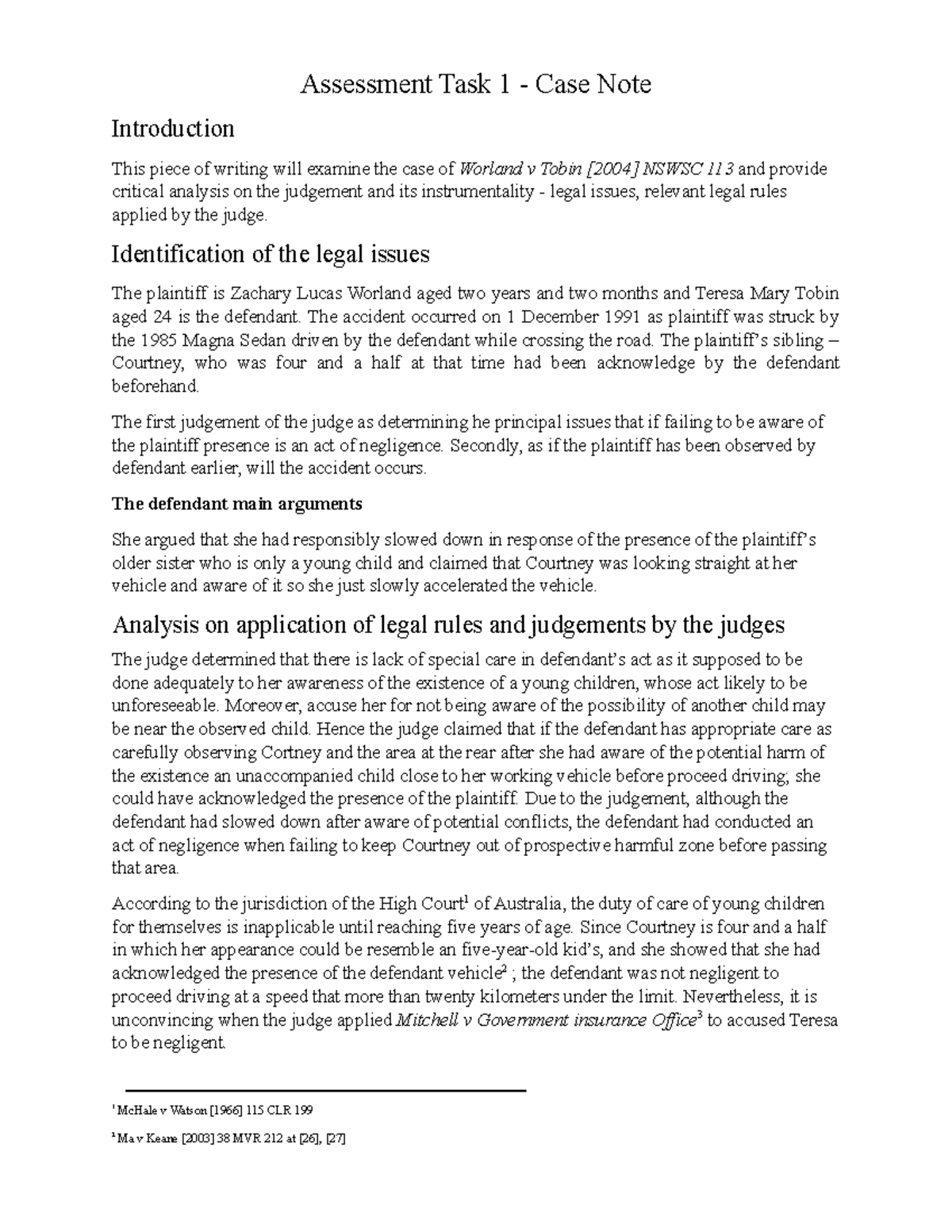 Commercial laws assignment 1 - Assessment Task 1 - Case Note ...