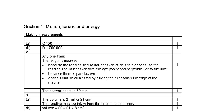 Physics WB C100 Section 1: Motion, Forces, and Energy Answers - Studocu