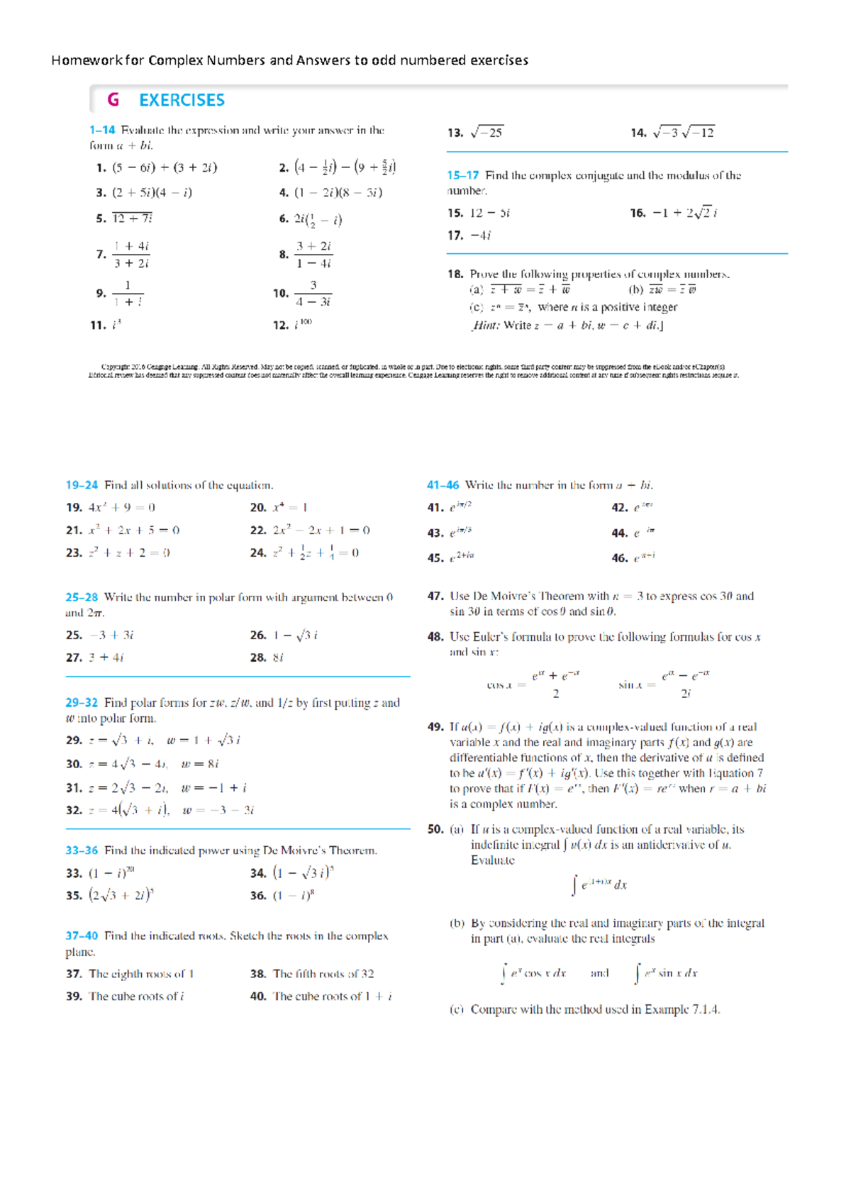 Homework for Complex numbers - MATH140 - Studocu