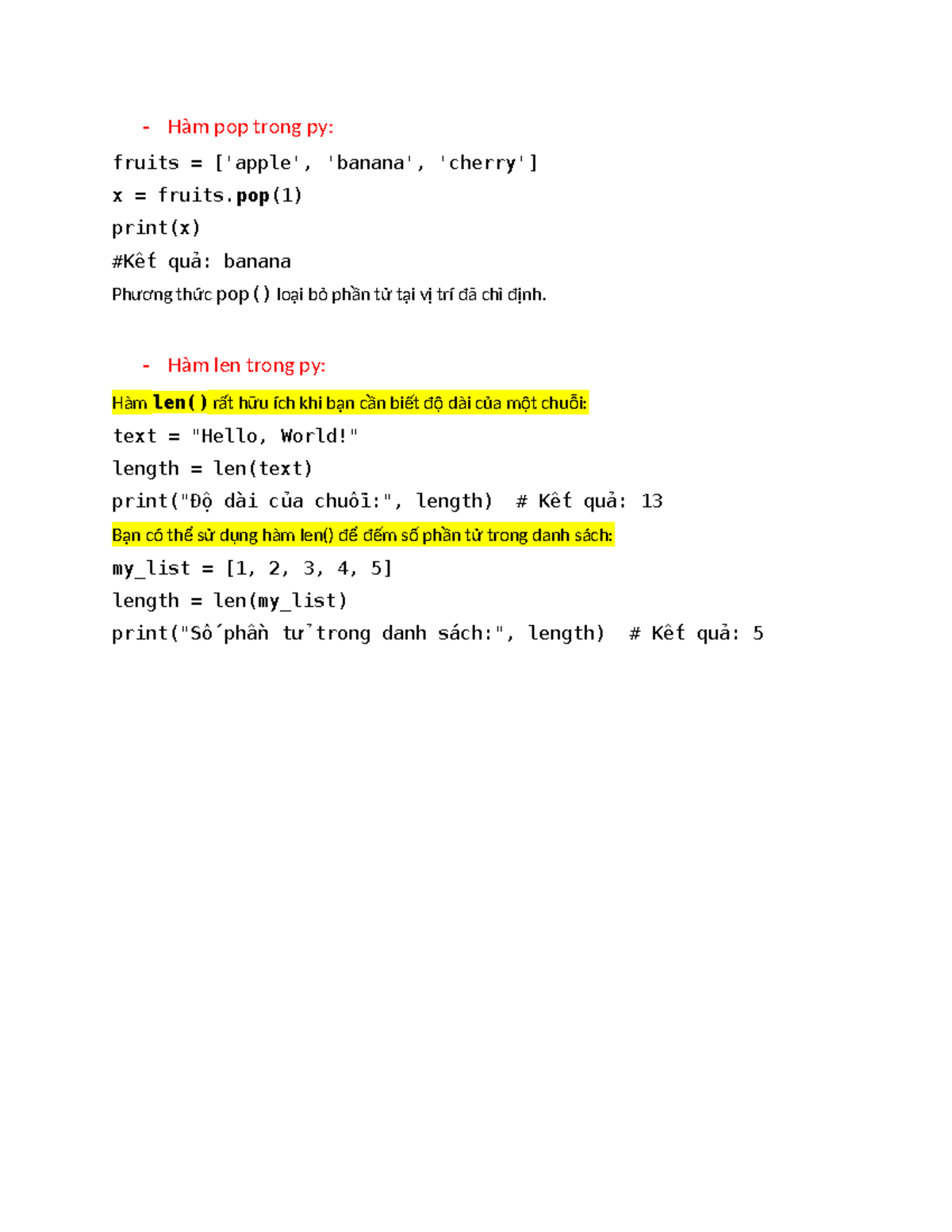 Hàm trong code - code - Hàm pop trong py: fruits = ['apple', 'banana ...