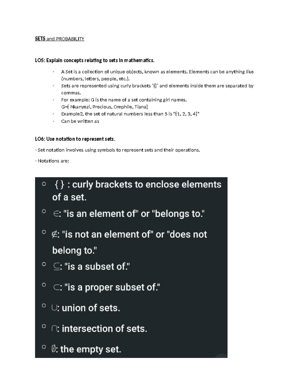 SETS and PROBABILITY Notes: Key Concepts and Notations in Math - Studocu