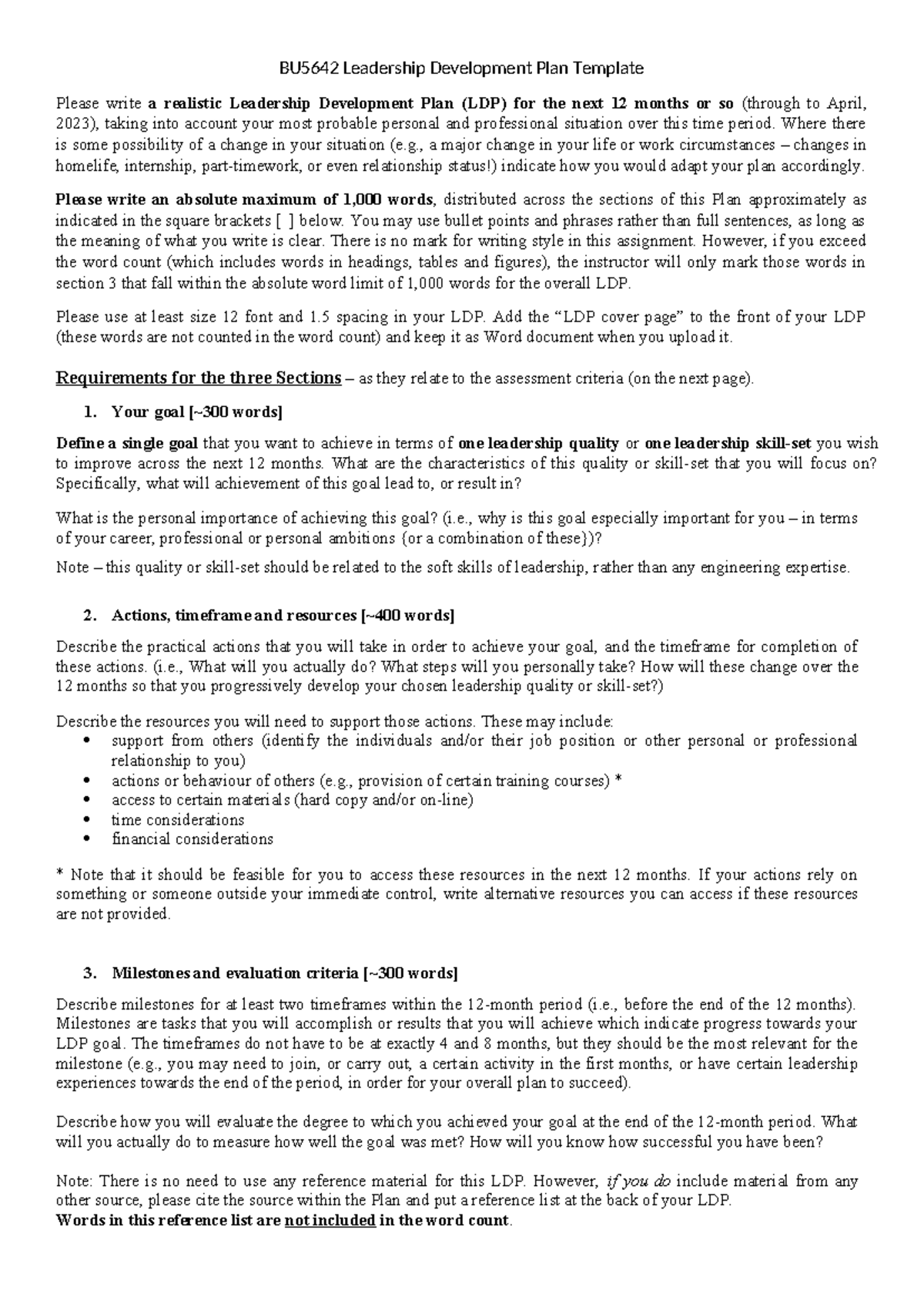 BU5642 Leadership Development Plan: 12-Month Strategy Template - Studocu