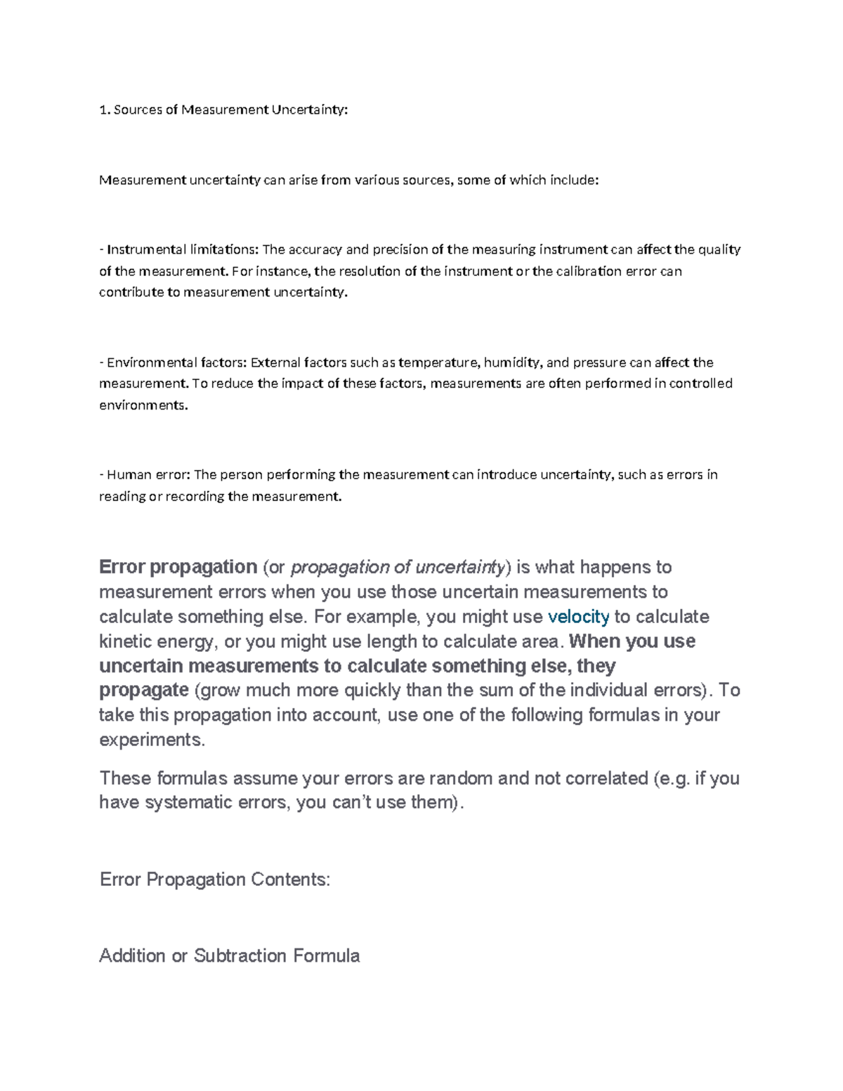 Physics - Science class notes - 1. Sources of Measurement Uncertainty ...