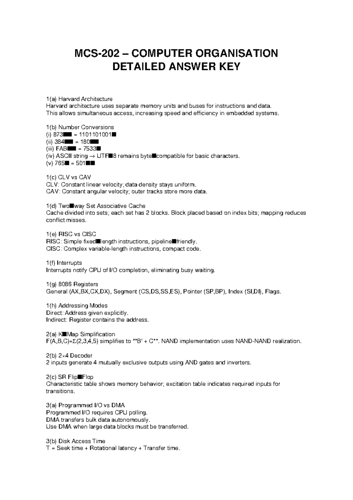 MCS202 Final Exam Detailed Answer Key on Computer Organisation - Studocu