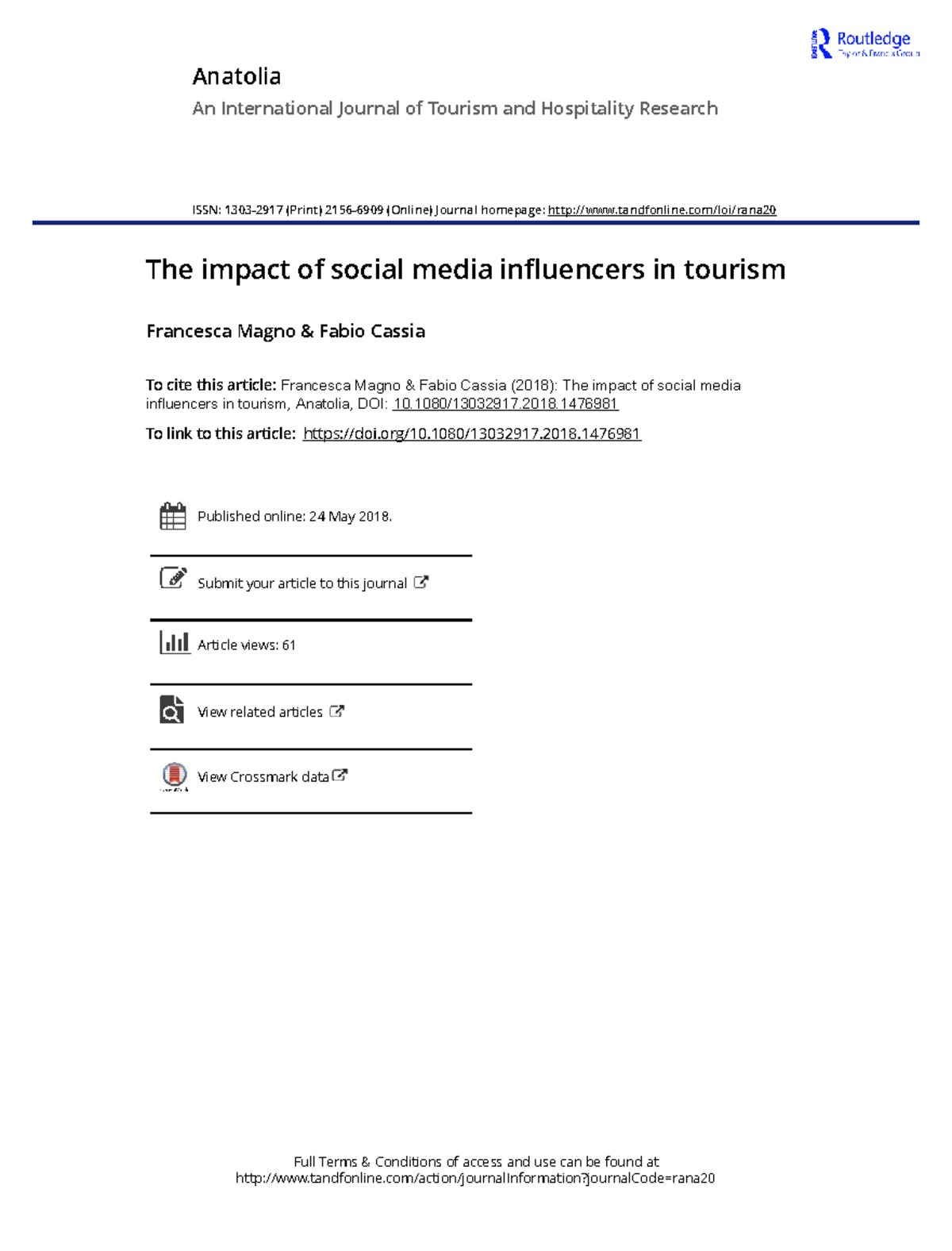 The Impact of Social Media Influencers on Tourism: A Research Note ...