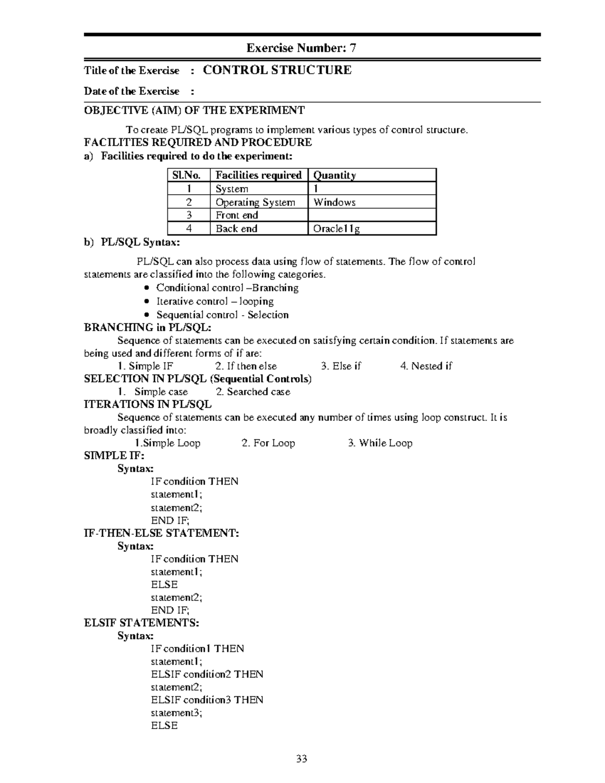 Exercise 7: Control Structure Implementation Guide - Studocu