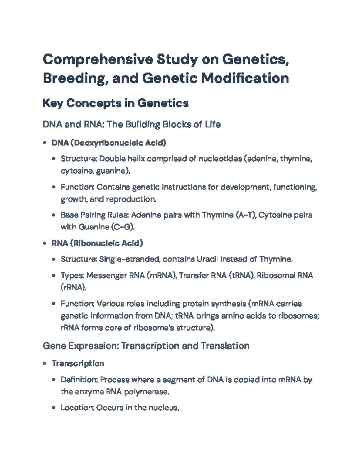 Genetics, Breeding, and Genetic Modification Overview (Course Code ...