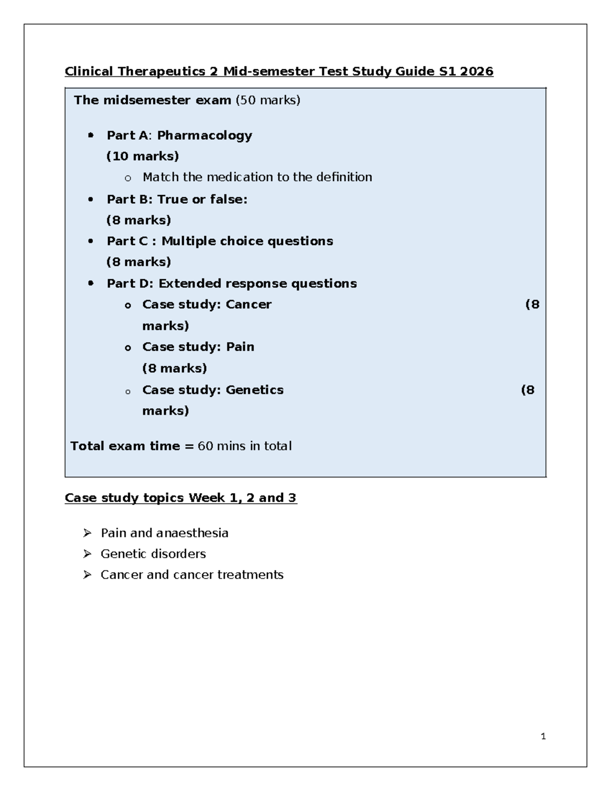 CT2 Midsemester Exam Study Guide S1 2026: Clinical Therapeutics ...