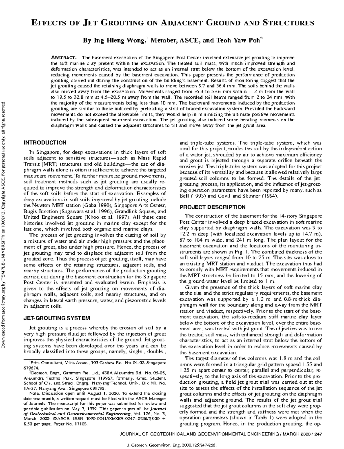 Effects of Jet Grouting on Ground and Structures: Case Study of ...
