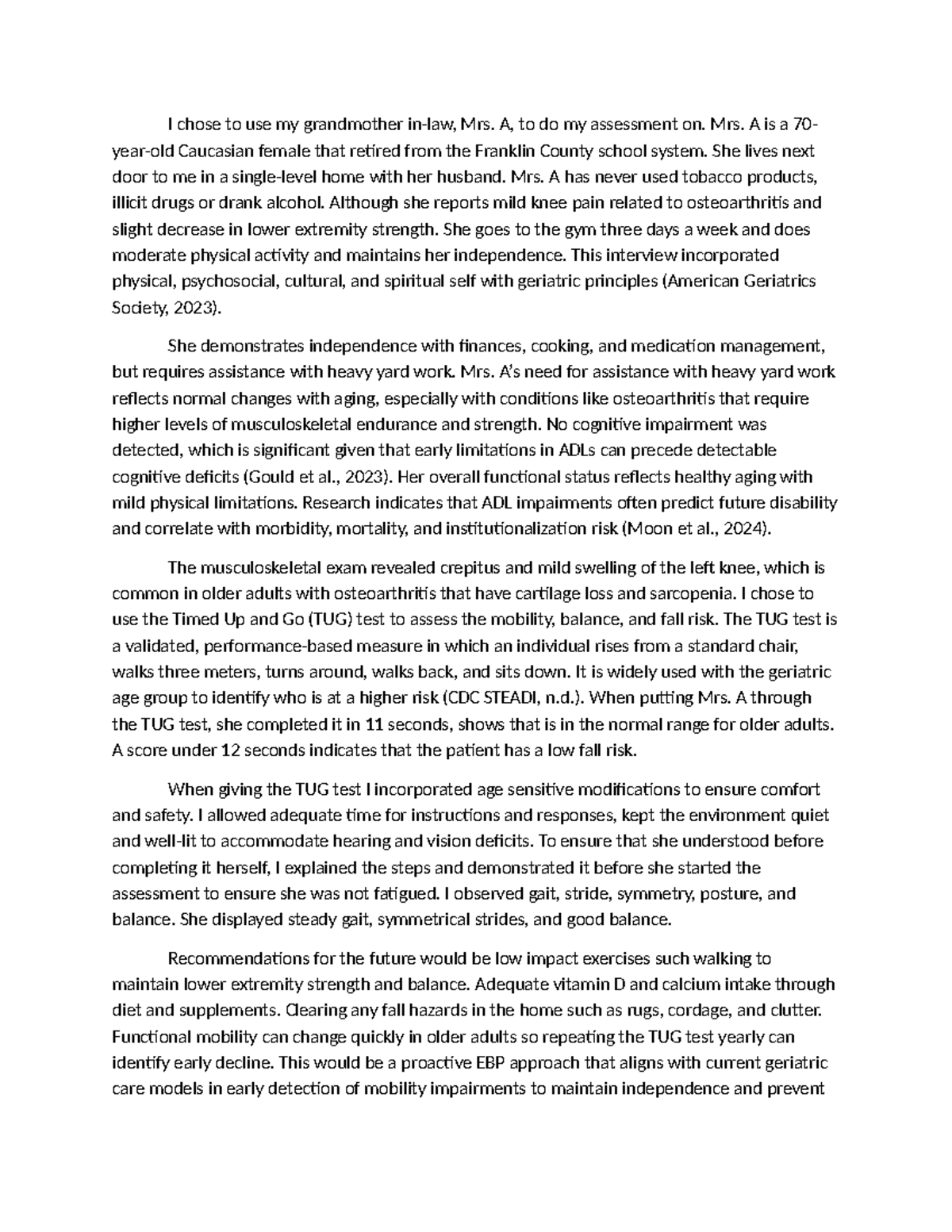 NURS 505 DB 2 - Geriatric Assessment of Mrs. A: A Case Study - Studocu