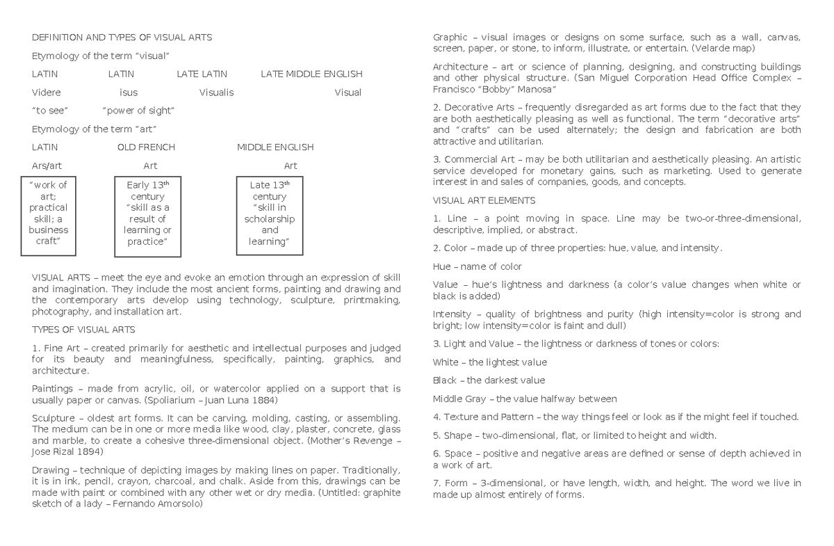 Rva - Reading Visual Arts - DEFINITION AND TYPES OF VISUAL ARTS ...