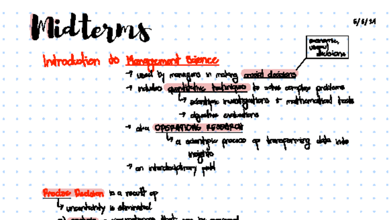 Midterm Exam: Key Concepts in Management Science & Decision Making ...
