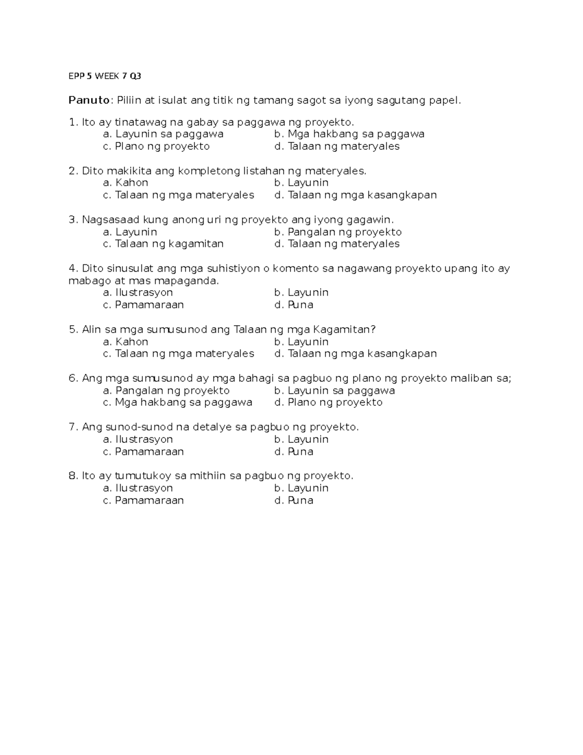 EPP 5 WEEK 7 Q3 - Project Guidance Exam Review - Studocu