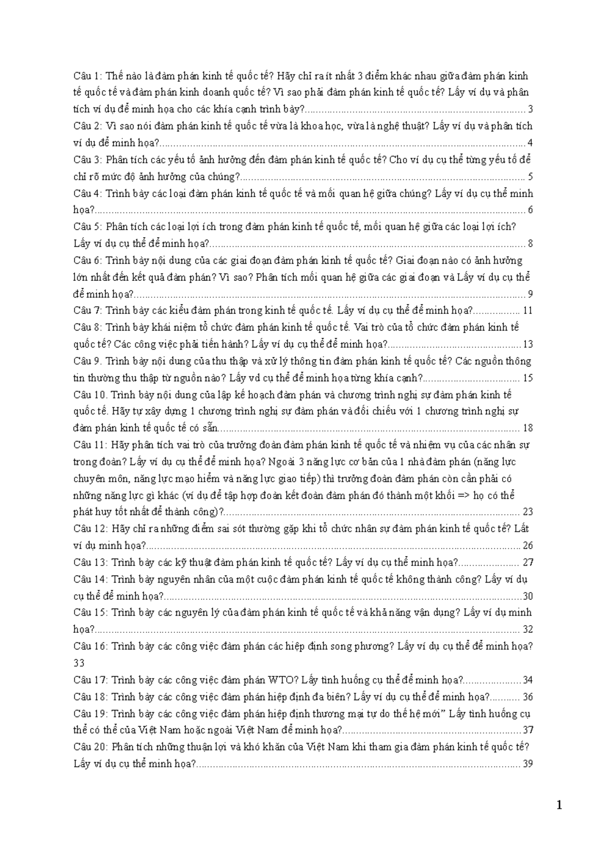 Chuyên đề Đàm phán Kinh tế Quốc tế - PKTQT - Final Exam Notes - Document Preview