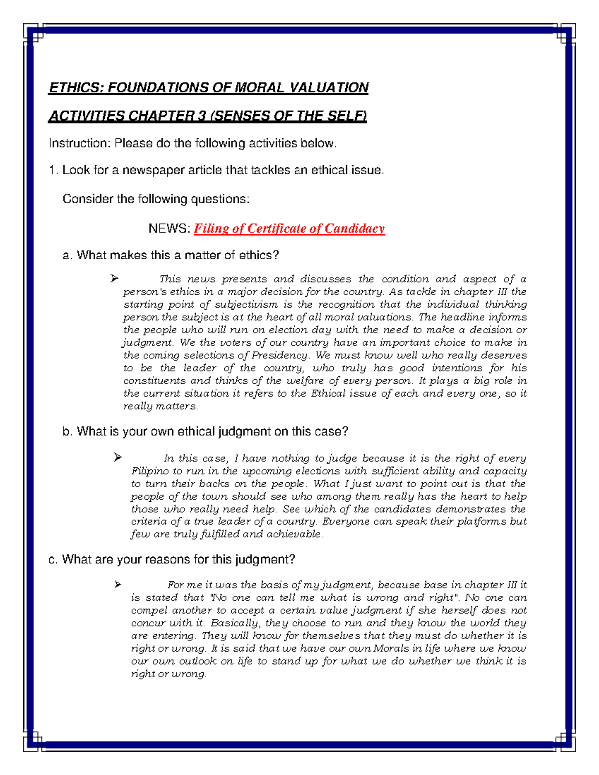 Ethics in Action: Understanding the Senses of the Self (Chapter 3 ...