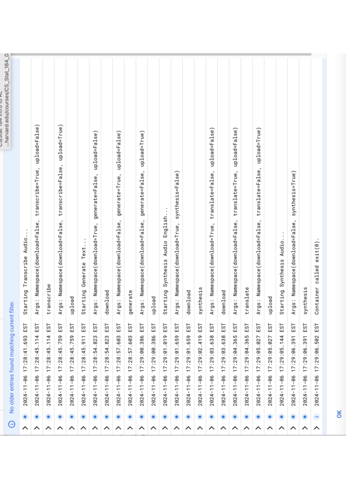 Execution logs - tmp - i No older entries found matching current filter ...