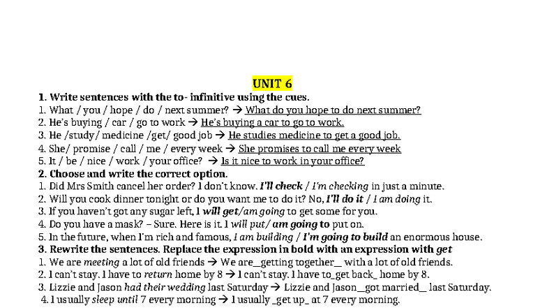 Unit 6: Infinitive Sentences and Grammar Exercises - BT tiếng anh 2 ...