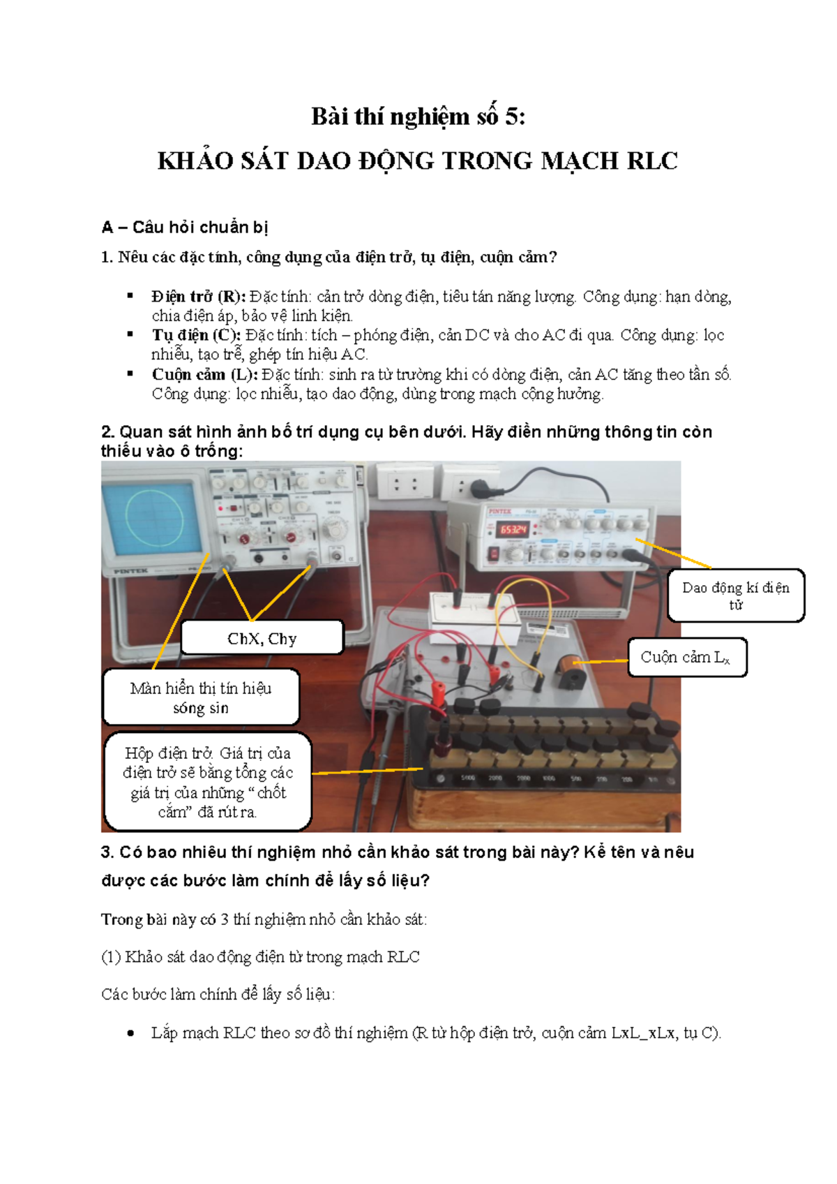 Bài thí nghiệm số 5: Khảo sát dao động trong mạch RLC - Studocu