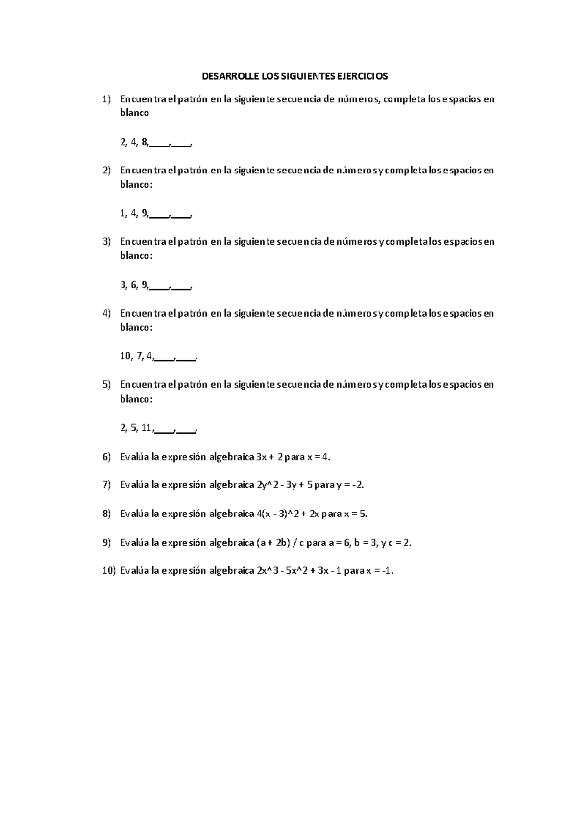 Ejercicios de Expresiones Algebraicas - Curso de Matemáticas - Studocu