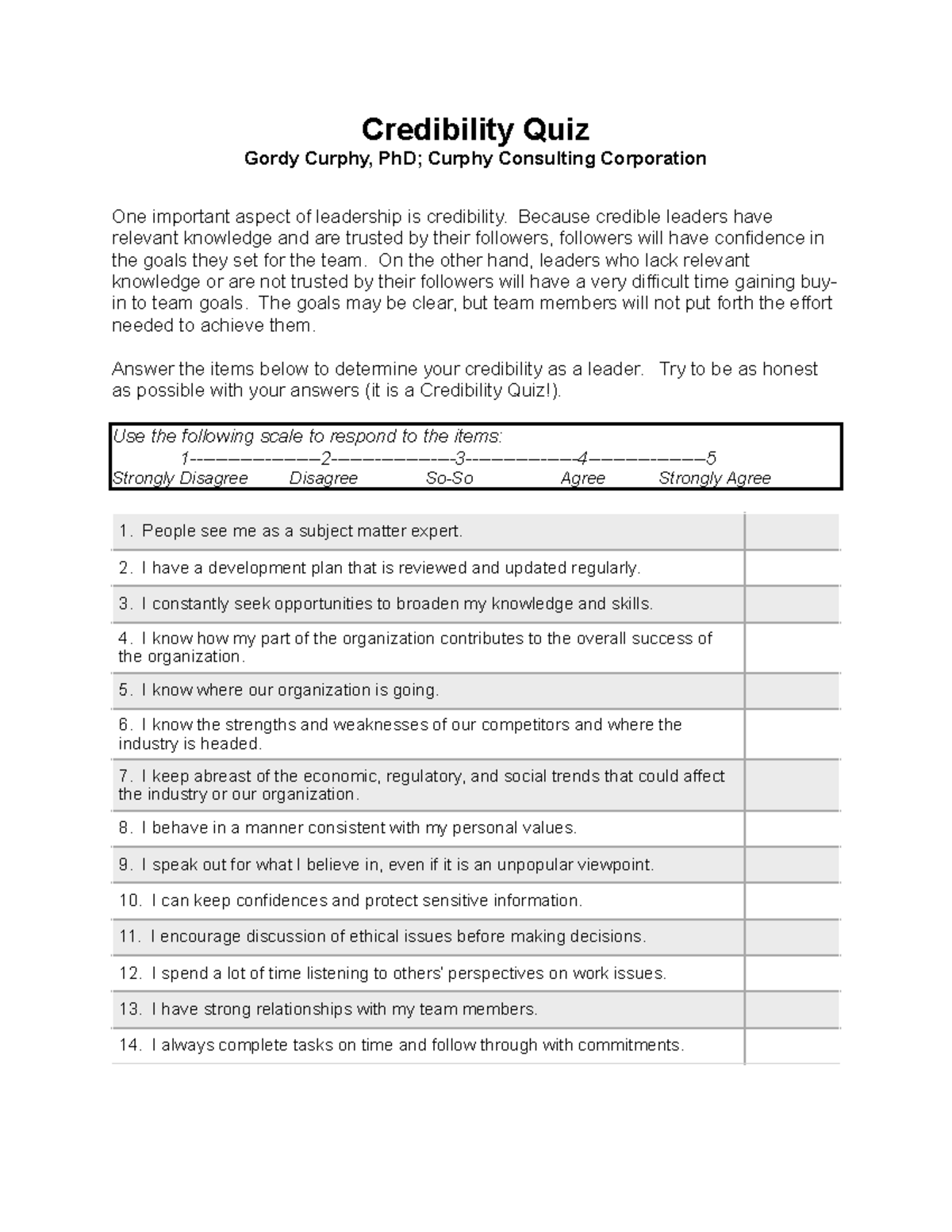 Credibility Quiz: Evaluating Leadership Skills and Trustworthiness ...