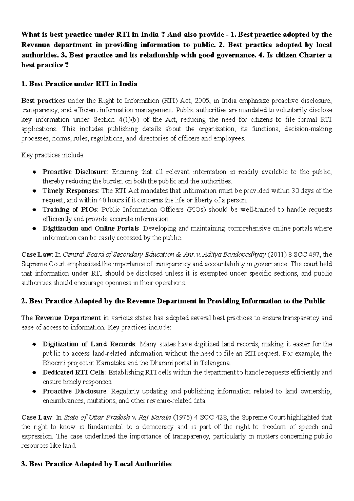 Unit 5 RTI - Best Practices and Governance in India - Document Preview