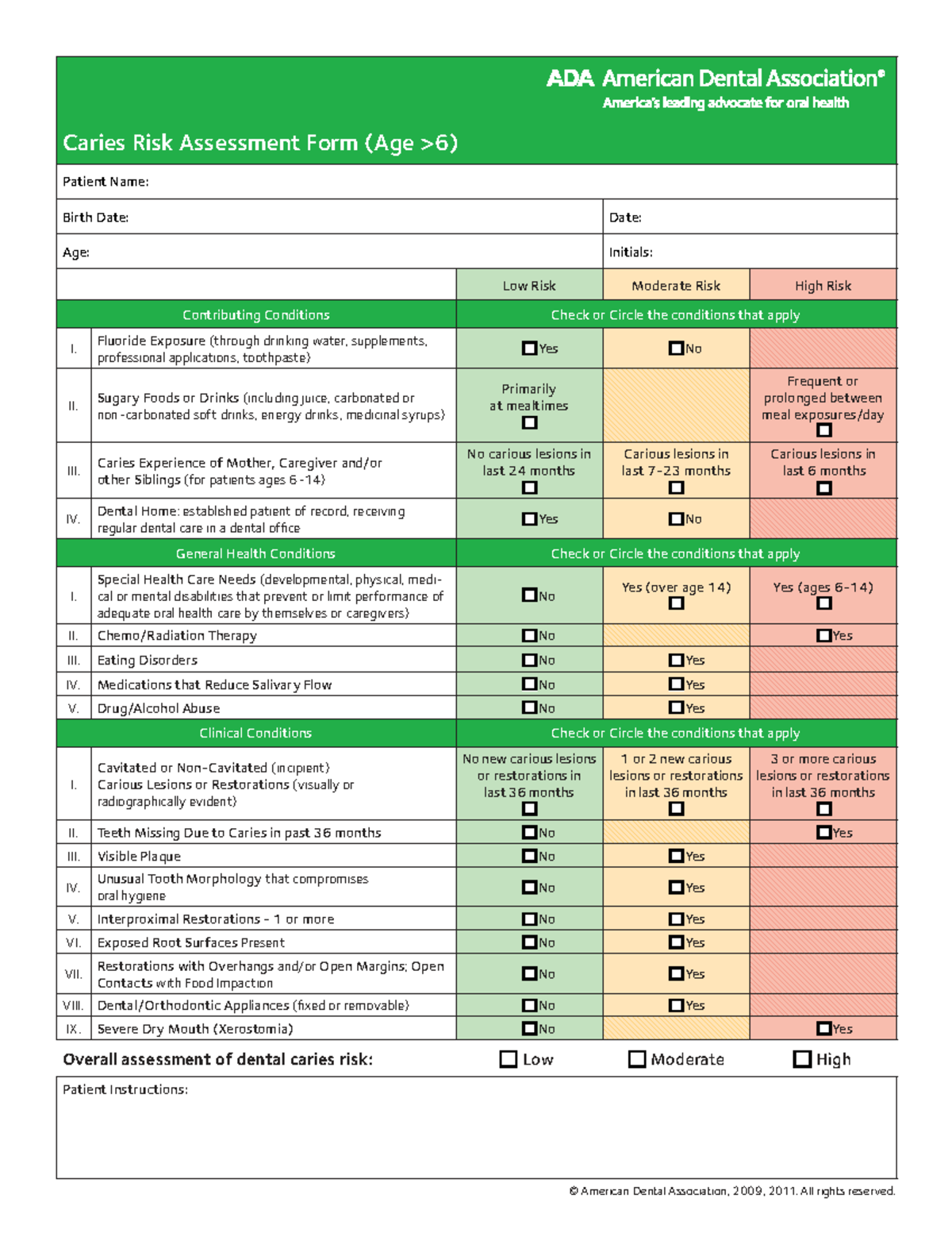 Caries Risk Assessment Form: Patient Evaluation and Guidelines - Studocu