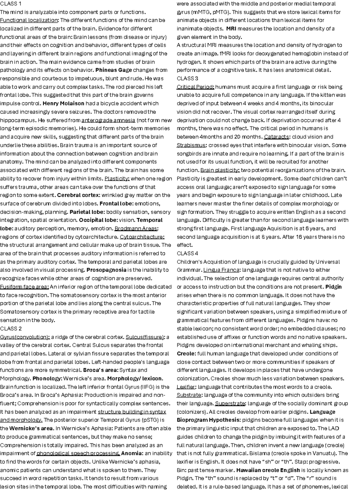 Psychology 101: Exam Notes on Brain Functions and Language Acquisition ...