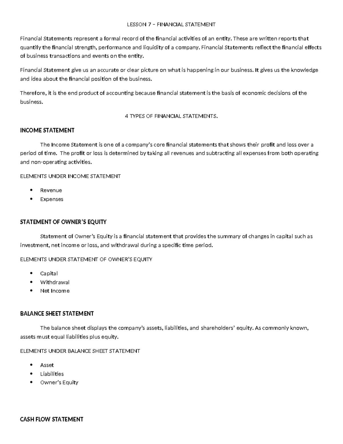 Financial-Statement - It is s detailed notes about financial statements ...