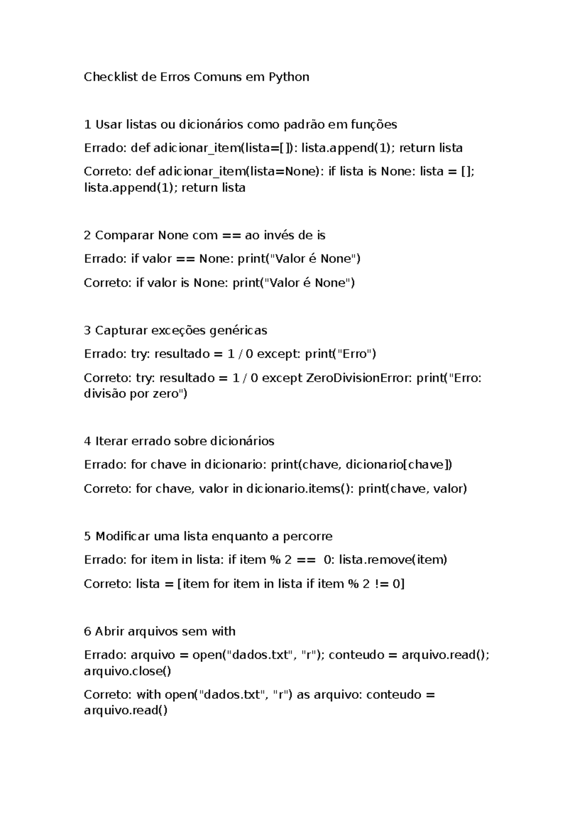 F35FDC7 - treinos e pontos - Checklist de Erros Comuns em Python 1 Usar ...