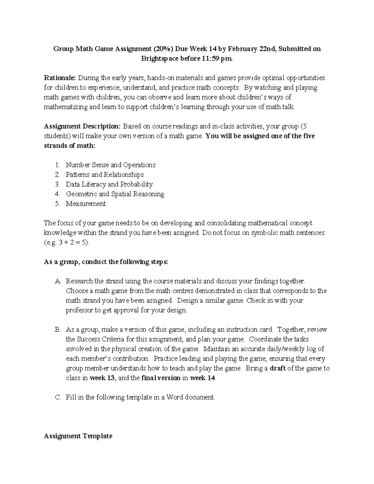 Group Math Game Assignment (EDU 101) - Due Week 14 - Studocu
