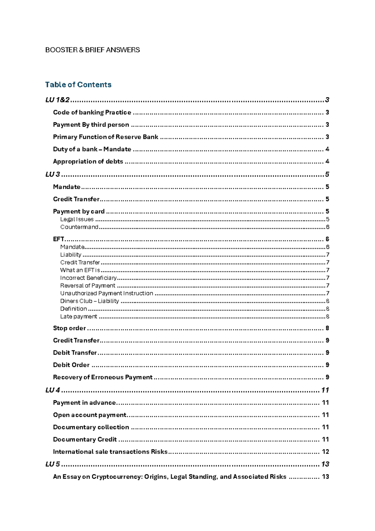 Banking Practices & Legal Issues: A Comprehensive Overview (LU) - Studocu