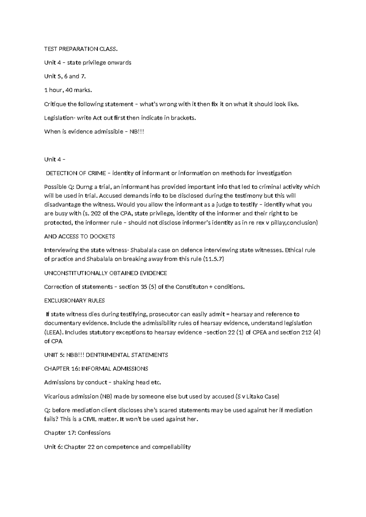 TEST Preparation Class - TEST PREPARATION CLASS. Unit 4 – state ...