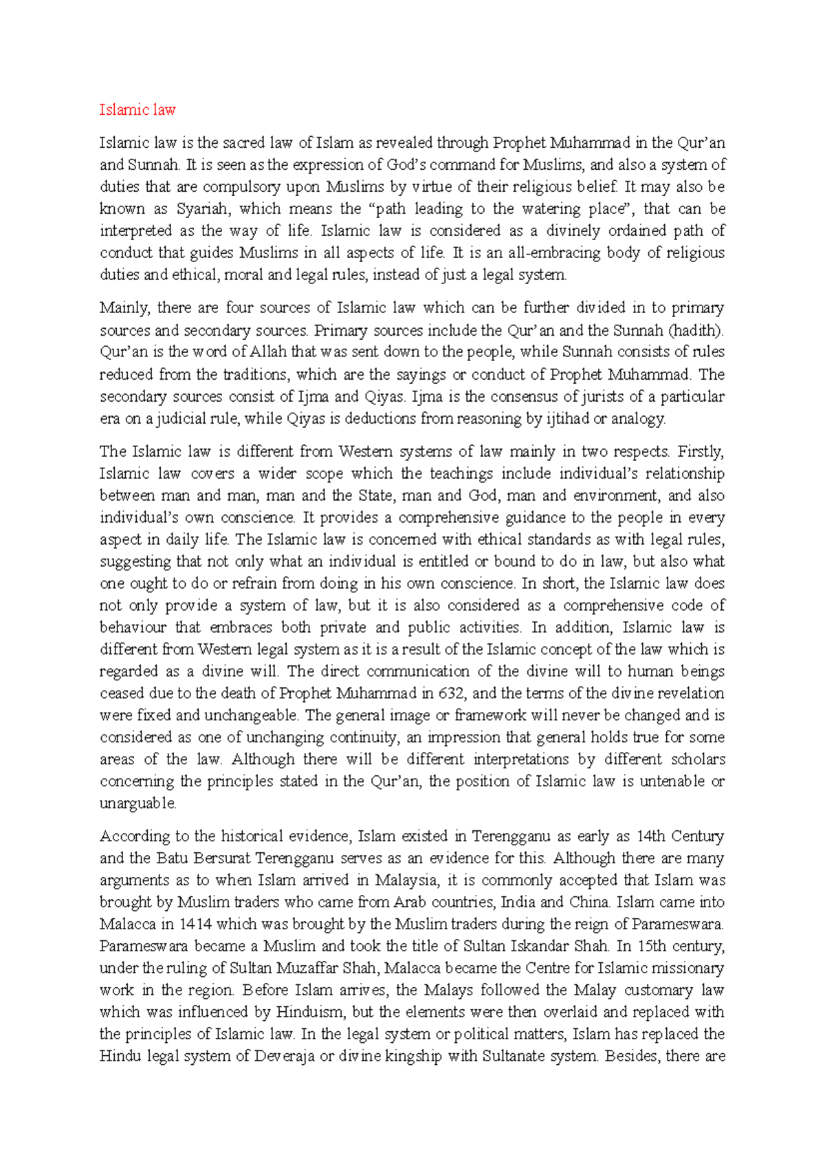 Chapter 2: Islamic Law & Article 3 - Overview of Civil and Syariah ...