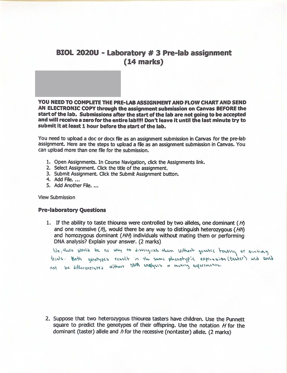 BIOL 2020U Lab 3 Assignment: Thiourea Tasting Analysis - Studocu