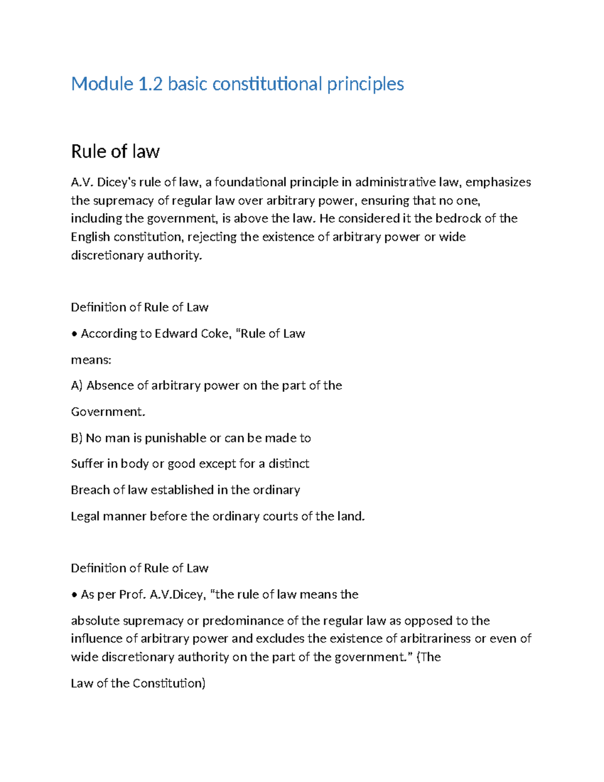 Module 1.2: Fundamental Constitutional Principles of Rule of Law - Studocu