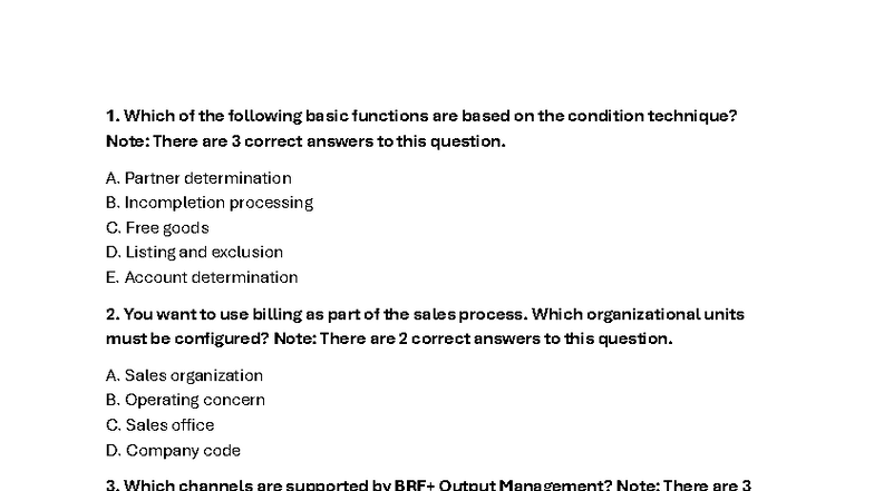 SAP SD Practice Questions and Answers for Exam Preparation - Studocu
