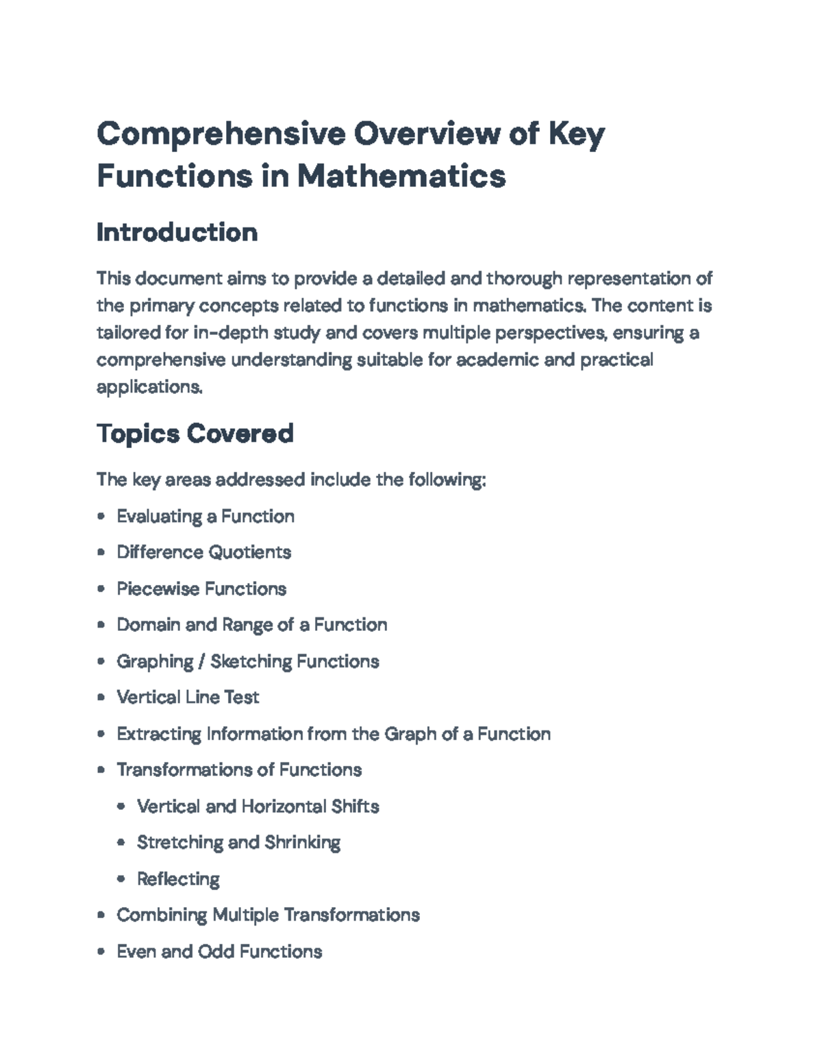 Comprehensive Overview of Functions in Mathematics: Key Concepts (MATH ...