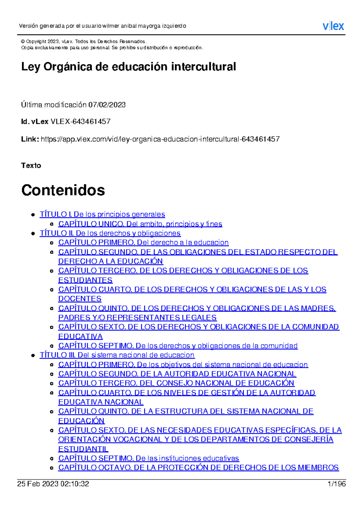 Ley Orgánica de Educación Intercultural: Principios y Derechos - Studocu