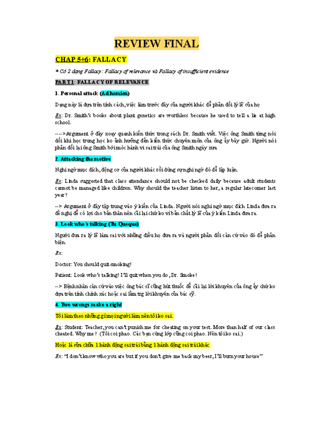 REVIEW FINAL CRIT (CHAP 5, 6, 7, 8, 11) - Fallacies and Inductive ...