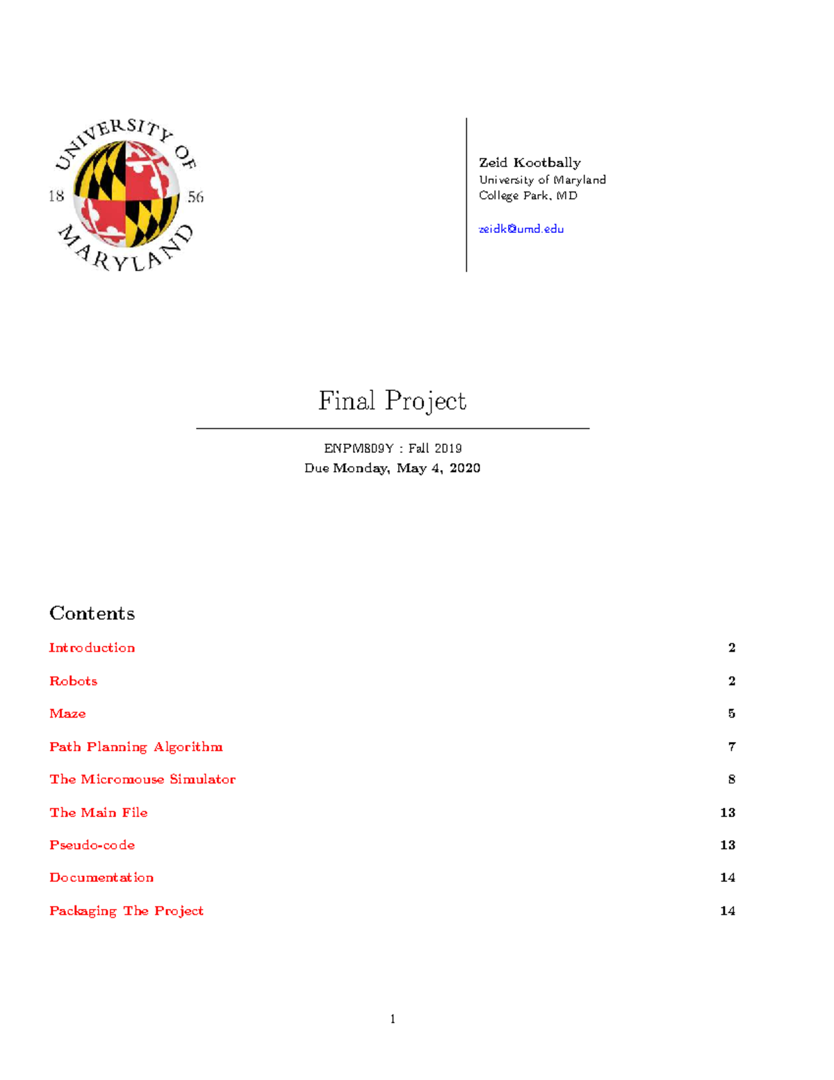 ENPM809Y: Final Project - Robot Maze Navigation and Path Planning - Studocu