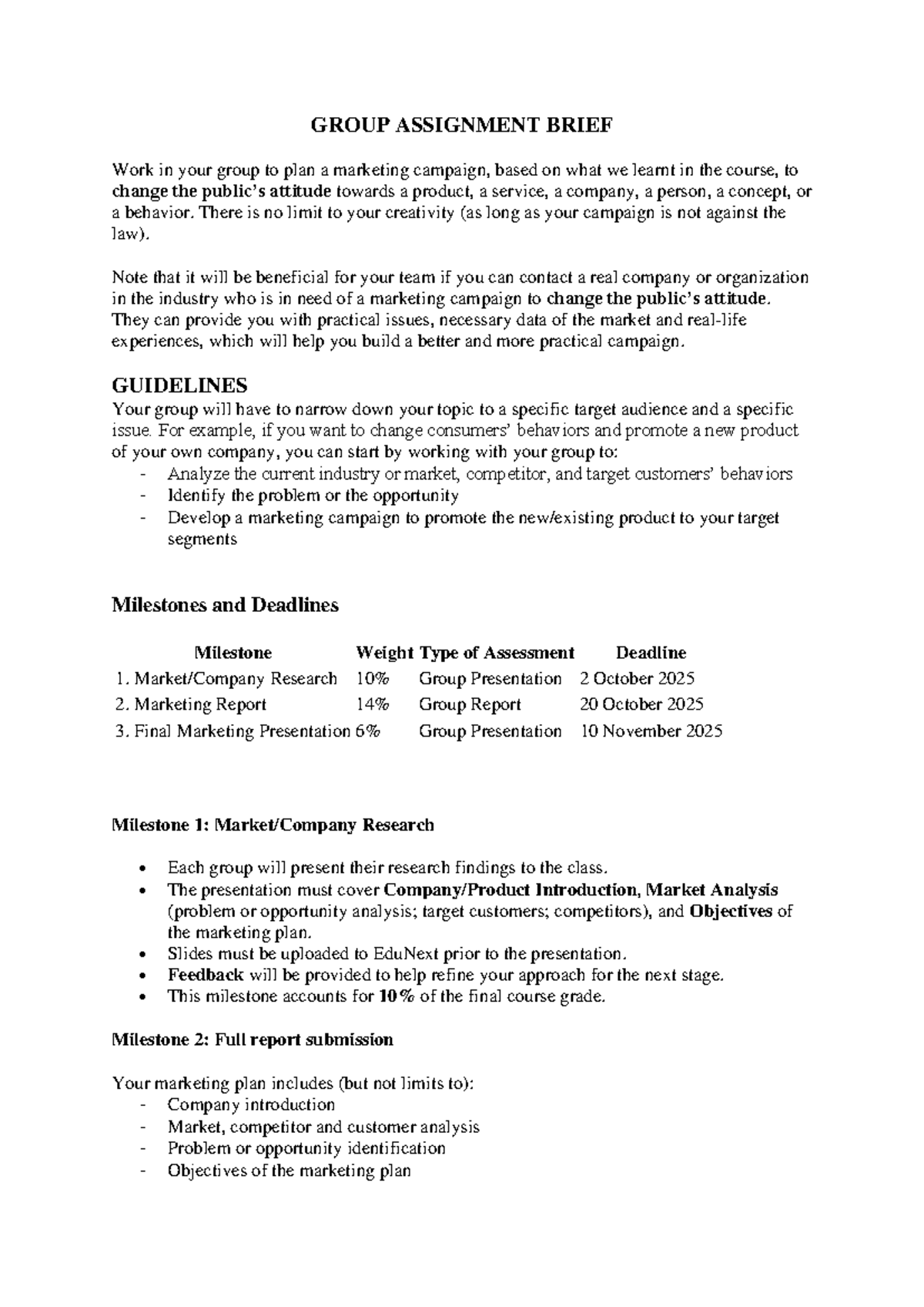 FA25 MKT201 Group Assignment: Marketing Campaign Planning Guide - Studocu