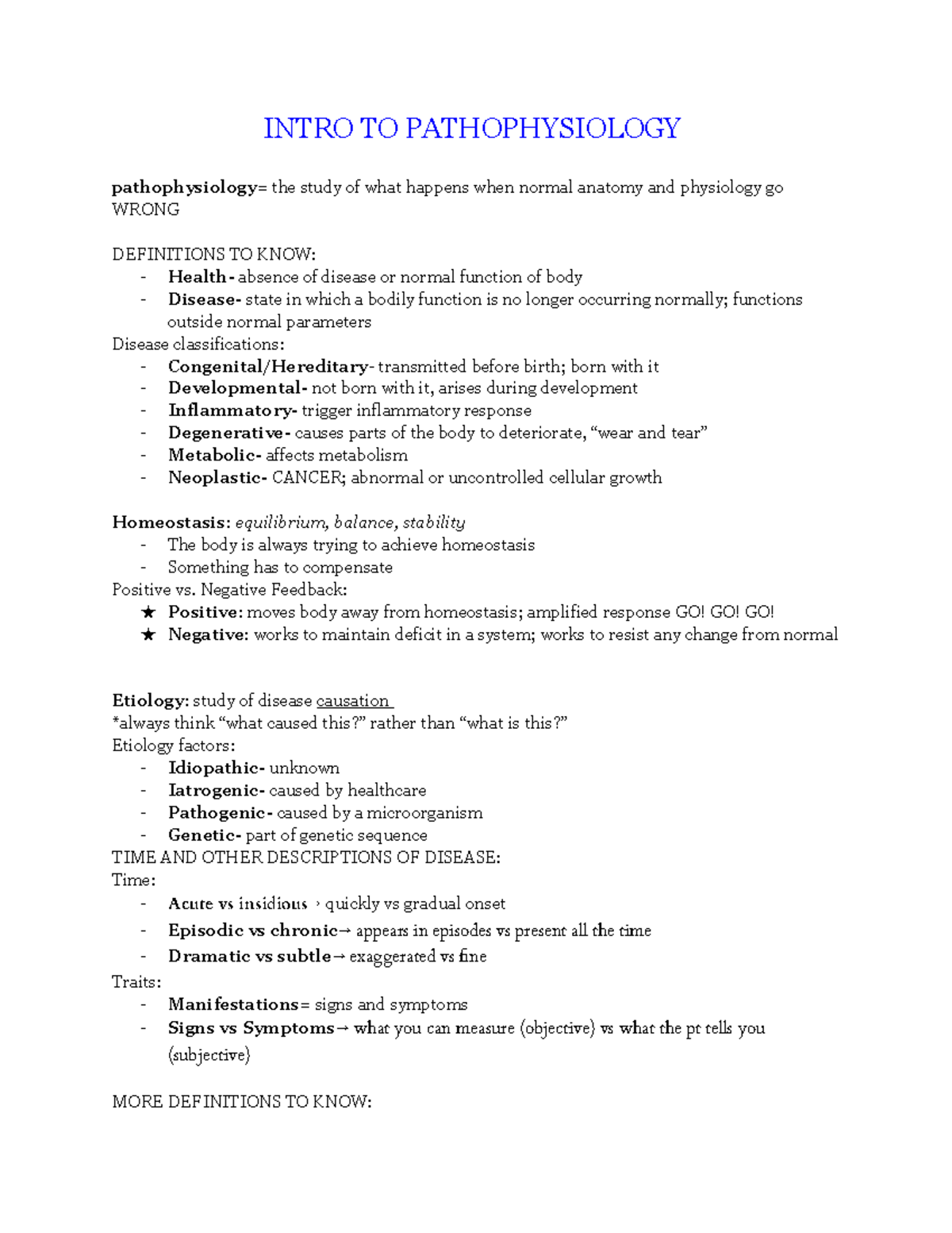 Patho 101 Final Exam Study Guide: Key Concepts and Definitions - Studocu