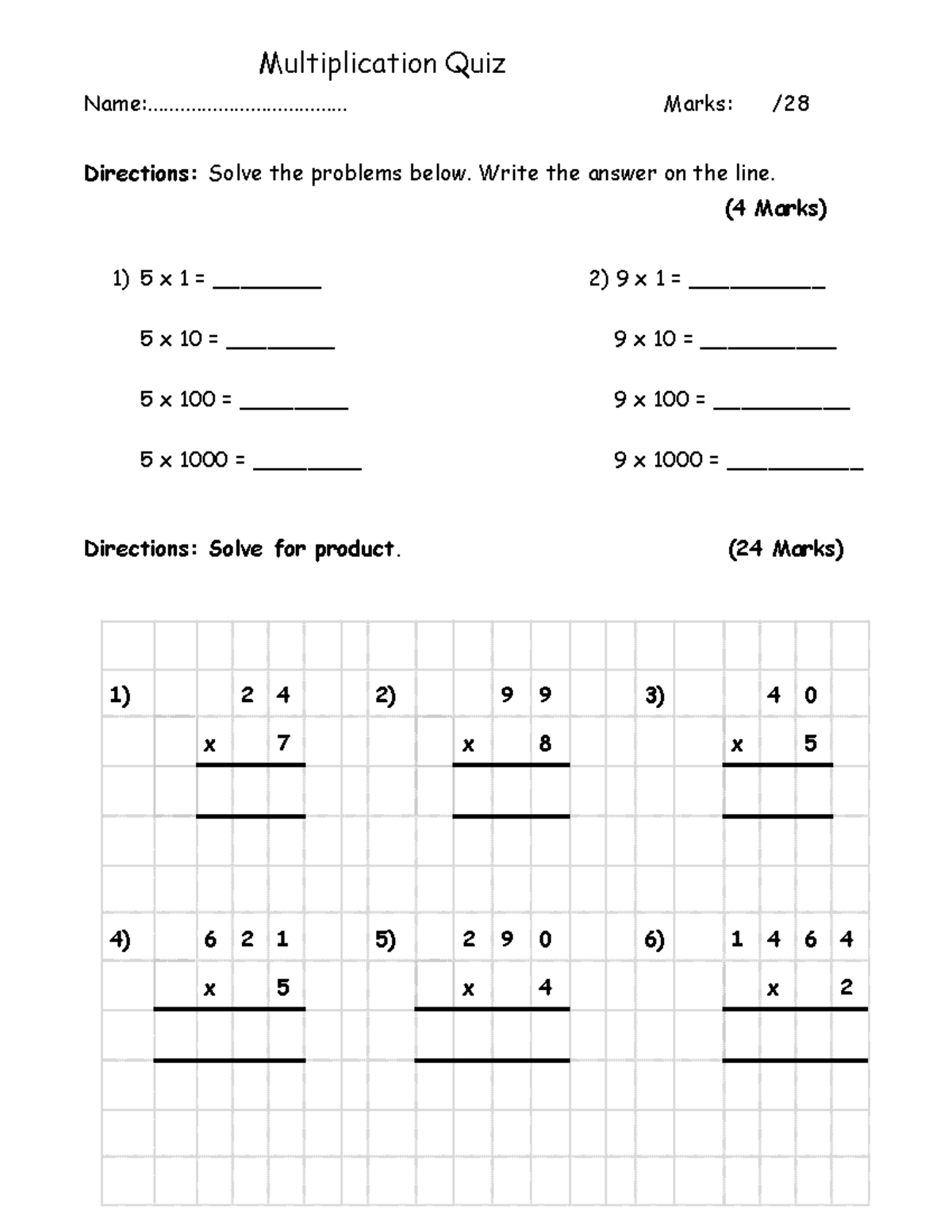 Math Assessment MB: Multiplication Problems and Solutions - Studocu