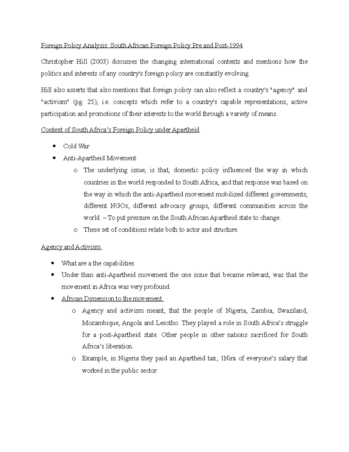 Foreign Policy 252: South African Foreign Policy Exam Notes - Studocu