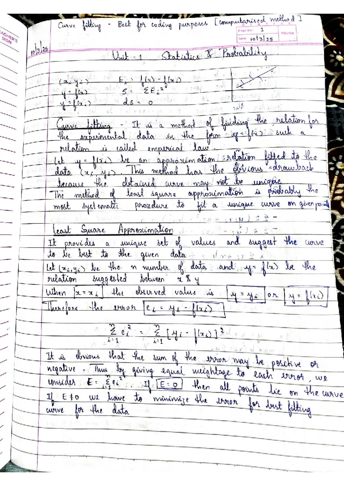 Statistics X Probability: Curve Fitting and Least Squares Method Notes ...