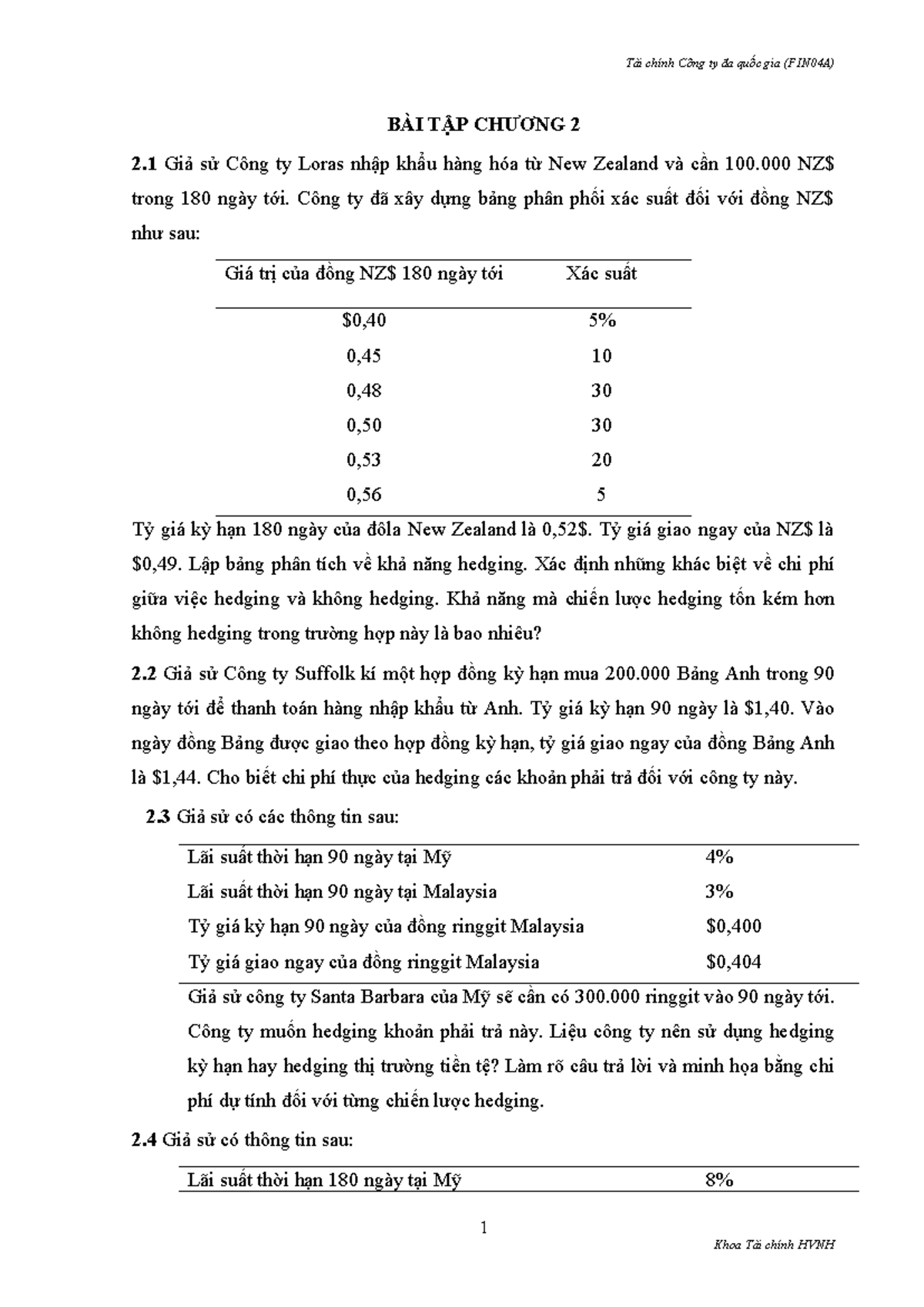 BT MNC 2023 Final Exam: Hedging Strategies & Currency Analysis - Studocu