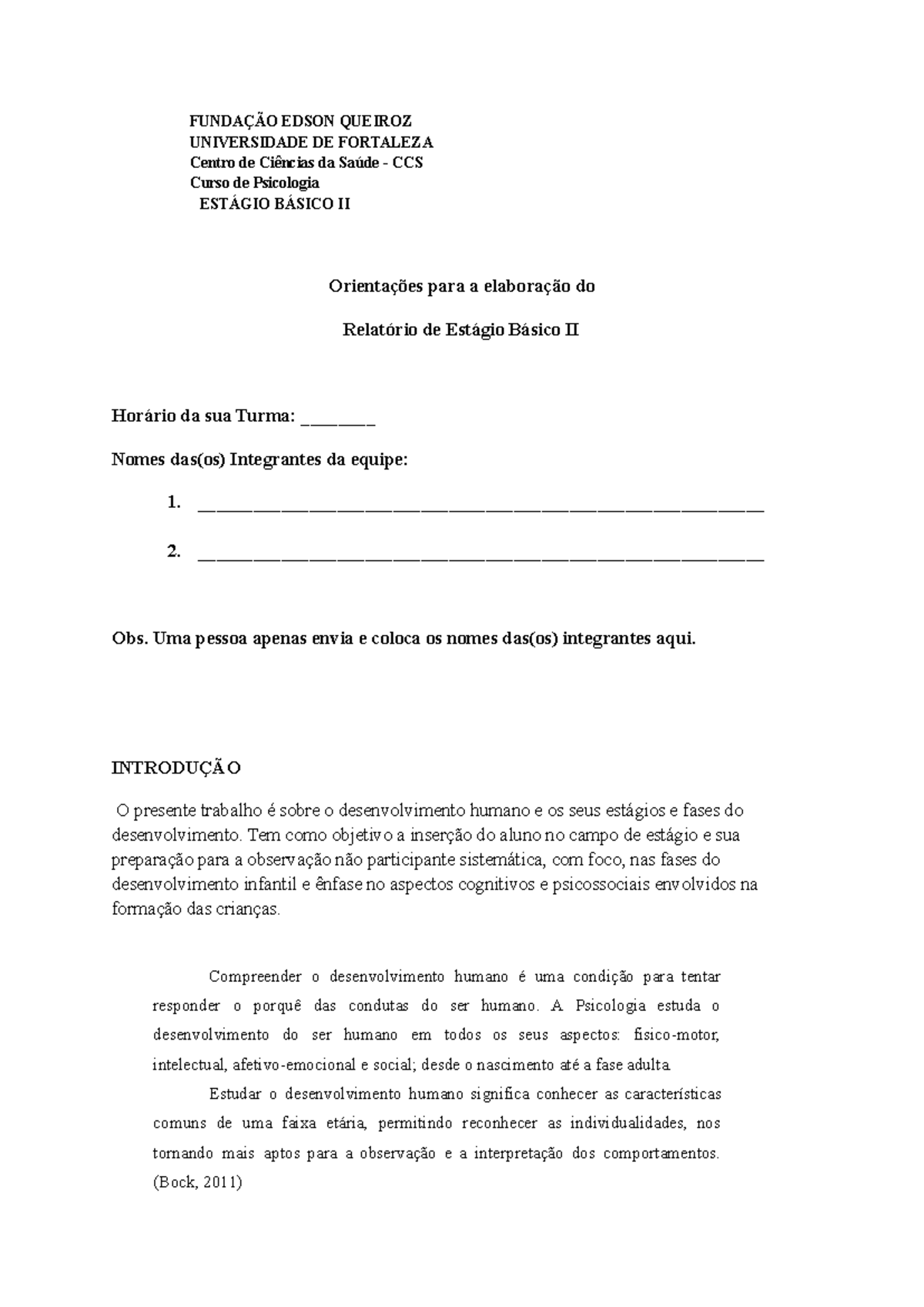 Relatório de Estágio Básico II - Psicologia (CCS) - Desenvolvimento ...