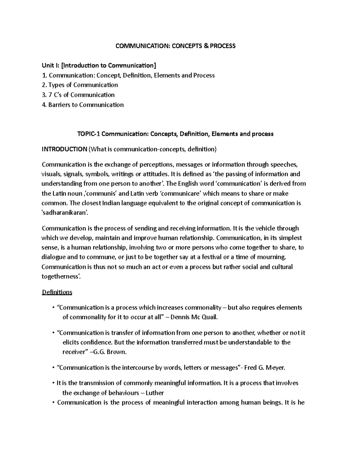 UNIT-1: Intro to Communication Concepts, Types & Barriers - Studocu