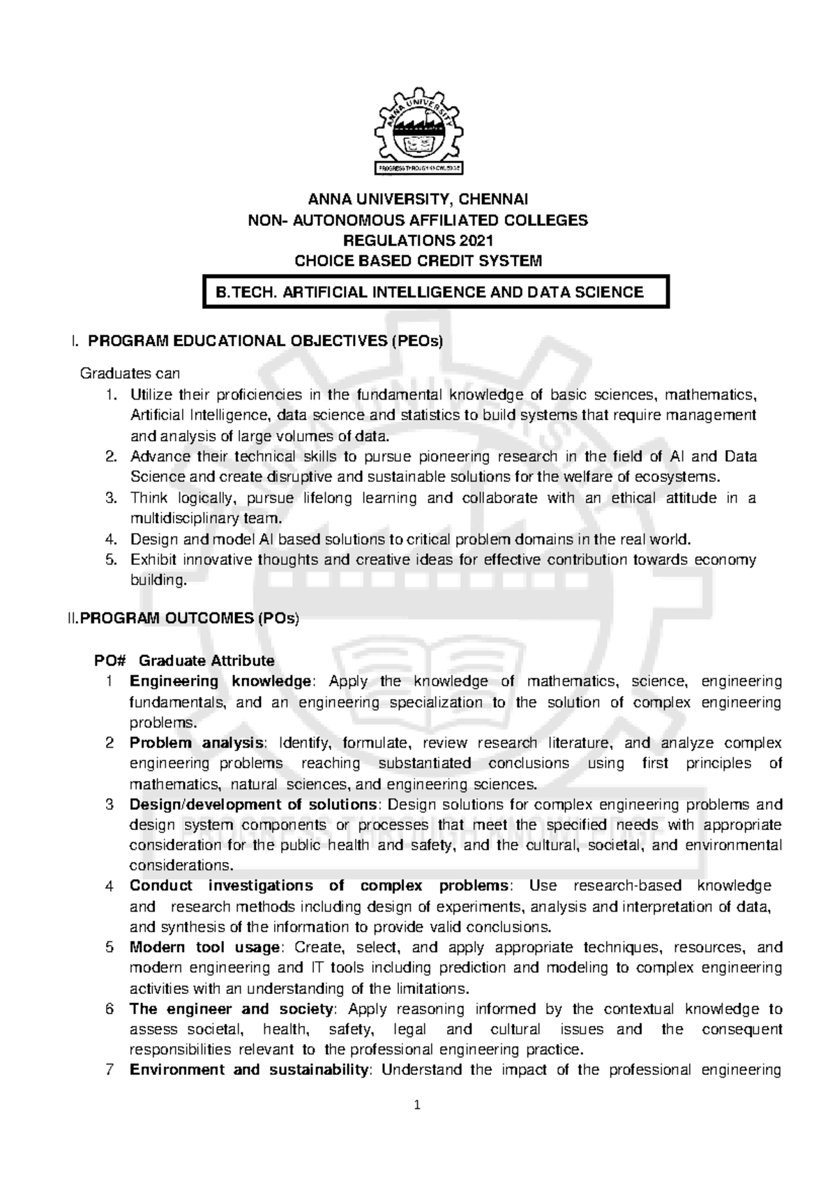 B.Tech.AI & Data Science R21 - Program Educational Objectives ...